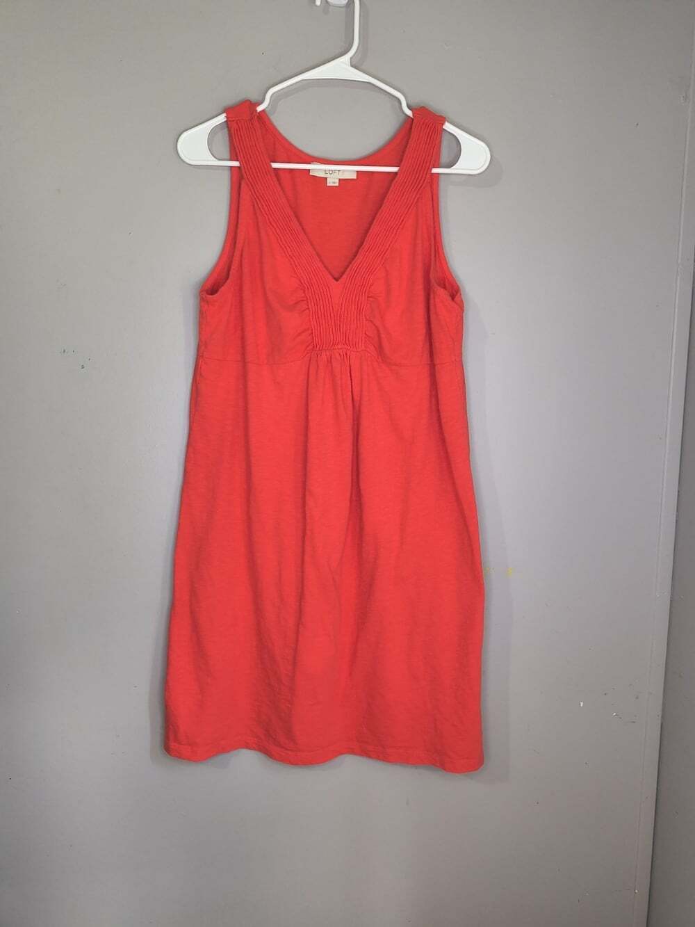 Loft Women's Size Large Red Sleeveless Sundress With Ruching Chest